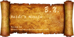 Belák Nikola névjegykártya